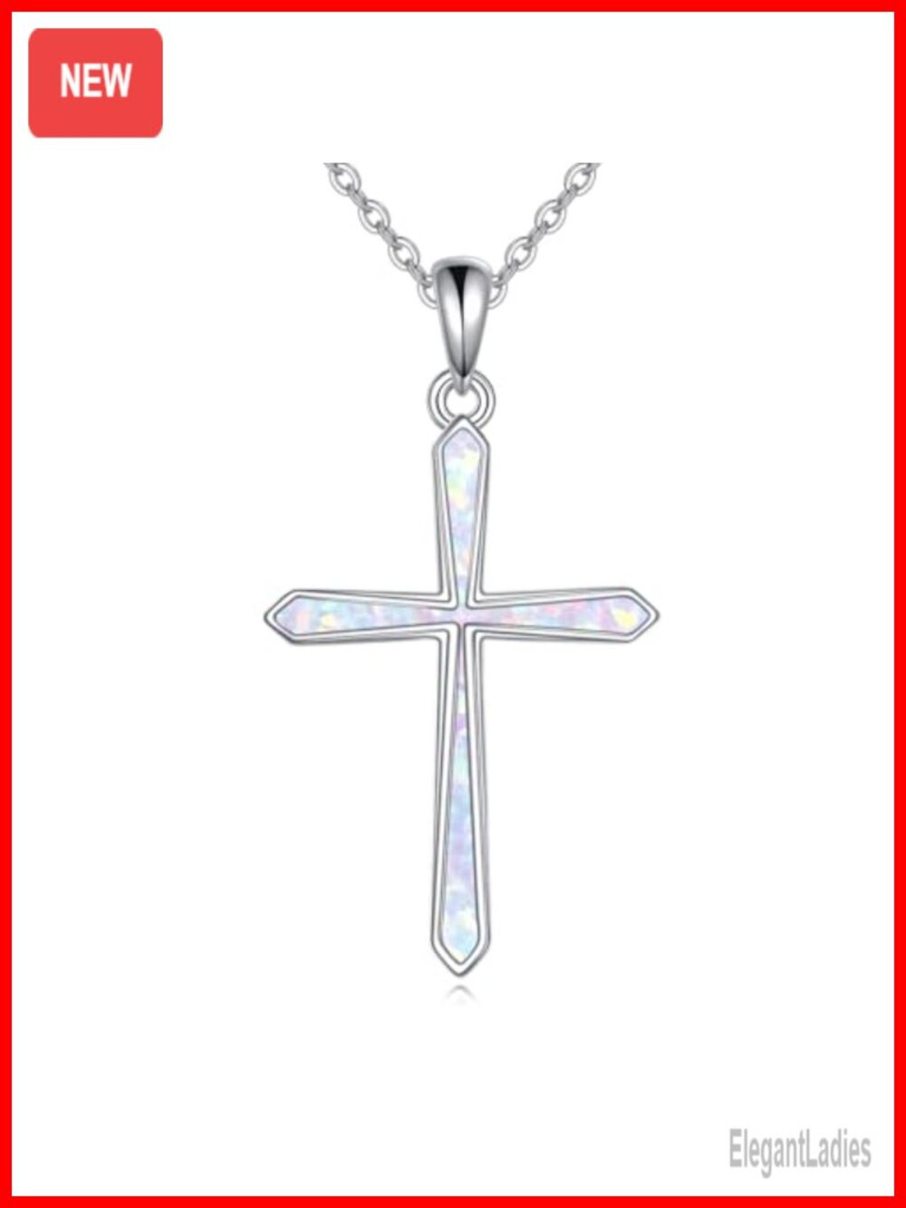 925 Sterling Silver Cross Necklace White Opal Pendant 22" Chain